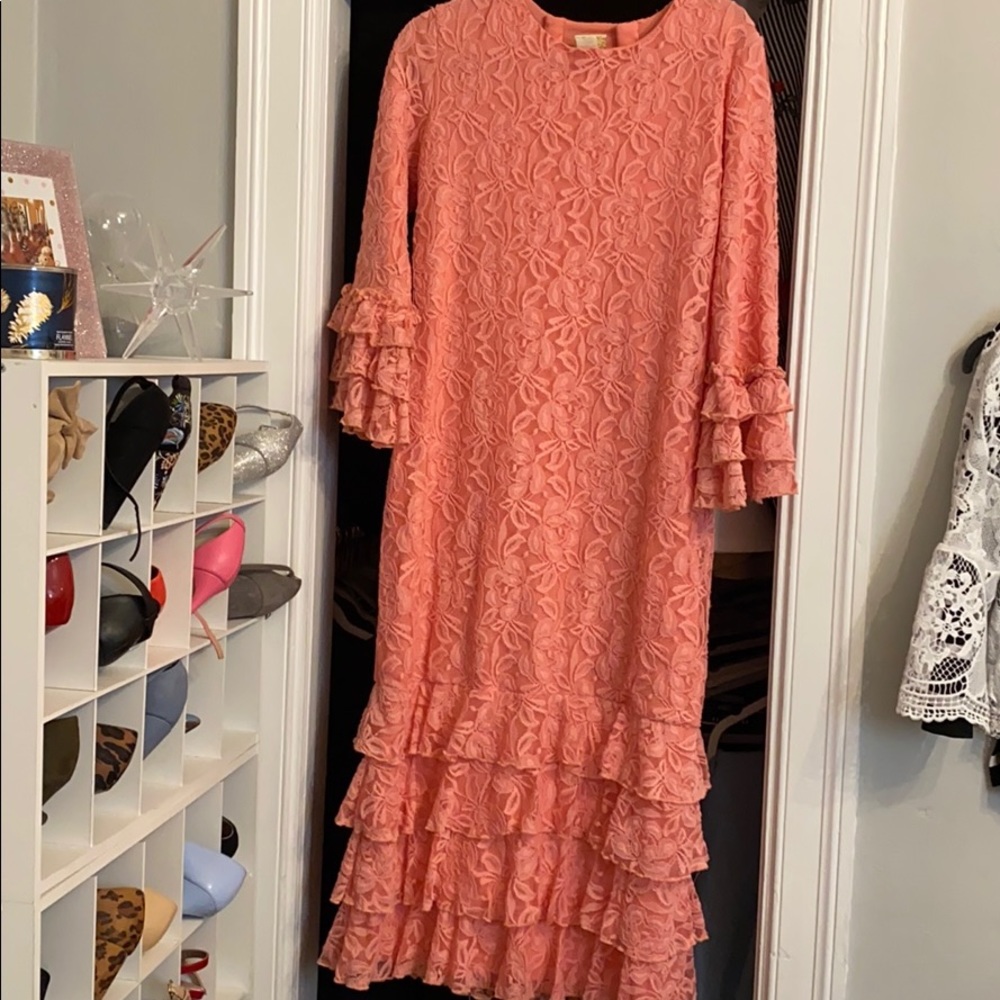 Zadie b’s long ruffle peach/pink dress.
